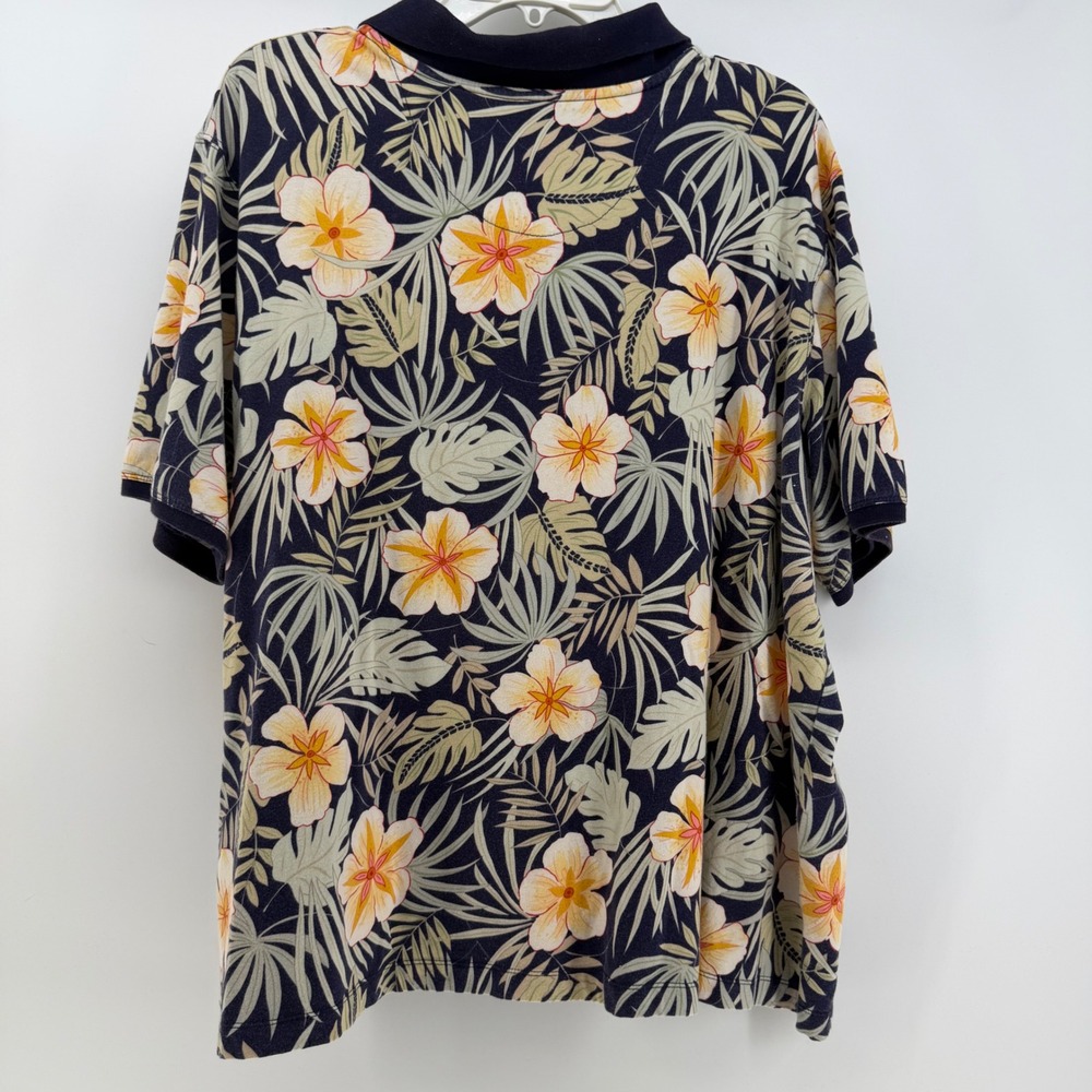 Caribbean Joe Polo Shirt Women 3X Navy Blue Tropical Floral Cotton Resort Casual - Picture 2 of 7